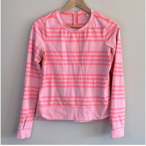Lululemon Size 4 Warm Up Crew CORAL Stripe hi lo zipper top - Picture 2 of 9